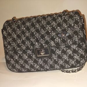 Karl Lagerfeld Black and White Tweed Shoulder Bag